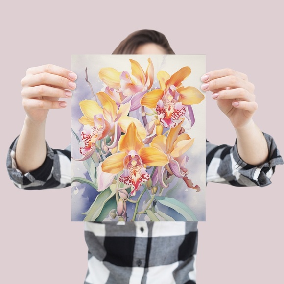 Watercolor Orchids Wall Art Illustration Print Poster Unframed - Picture 4 of 6